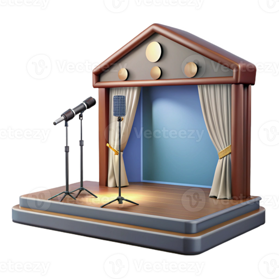 serene minimalist Empty Stage with Spotlights and Microphone Cutout original png