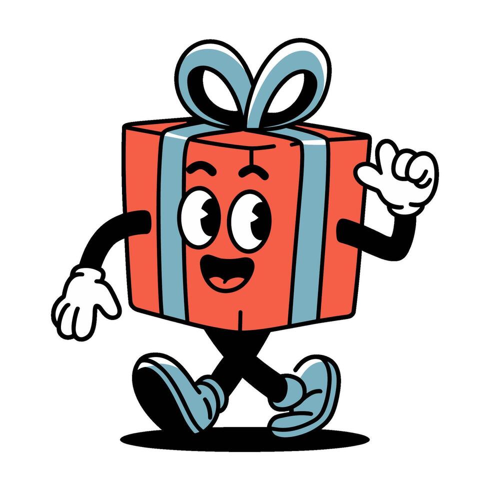 cartoon character is walking with present red box in his hand vector