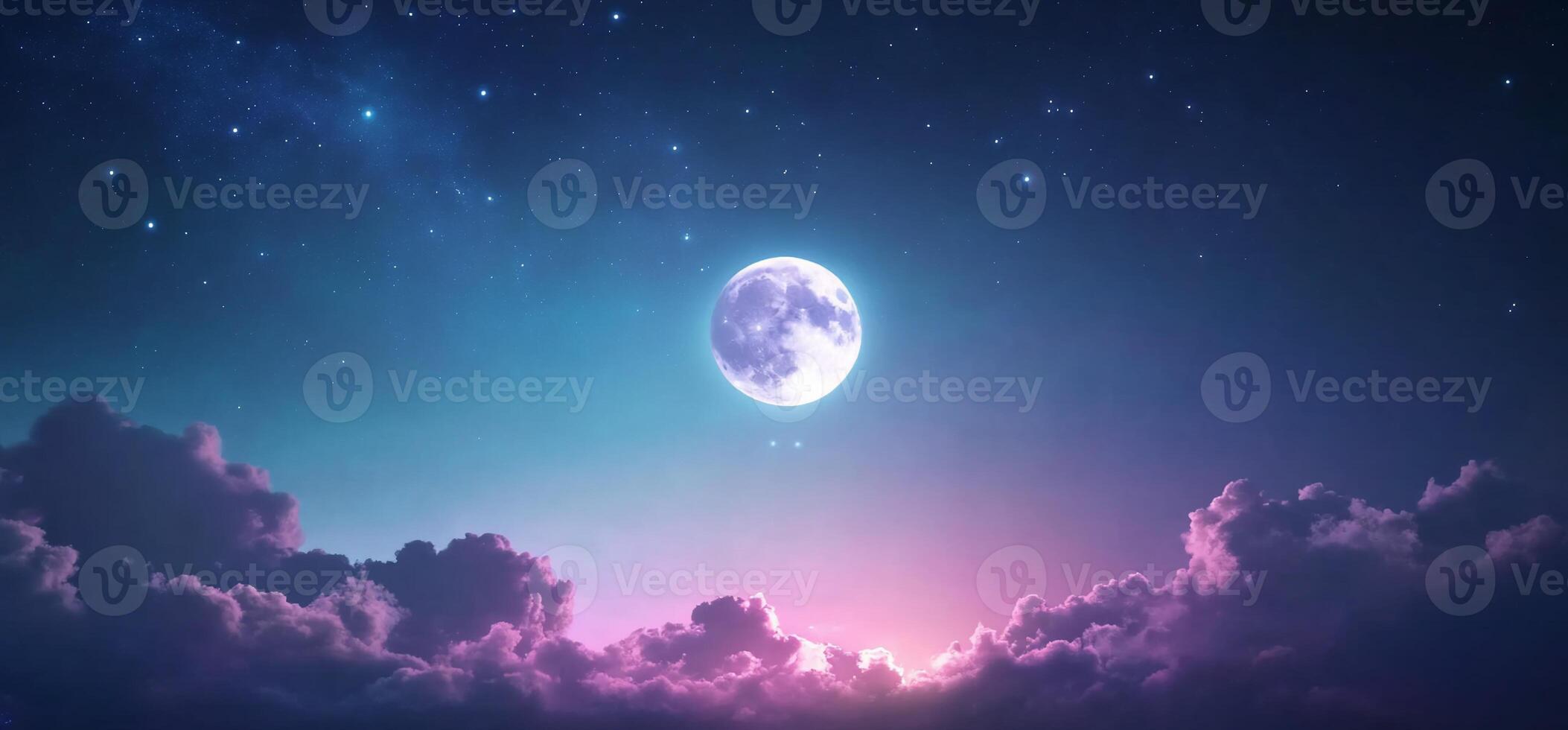 A full moon is seen in the sky above clouds photo