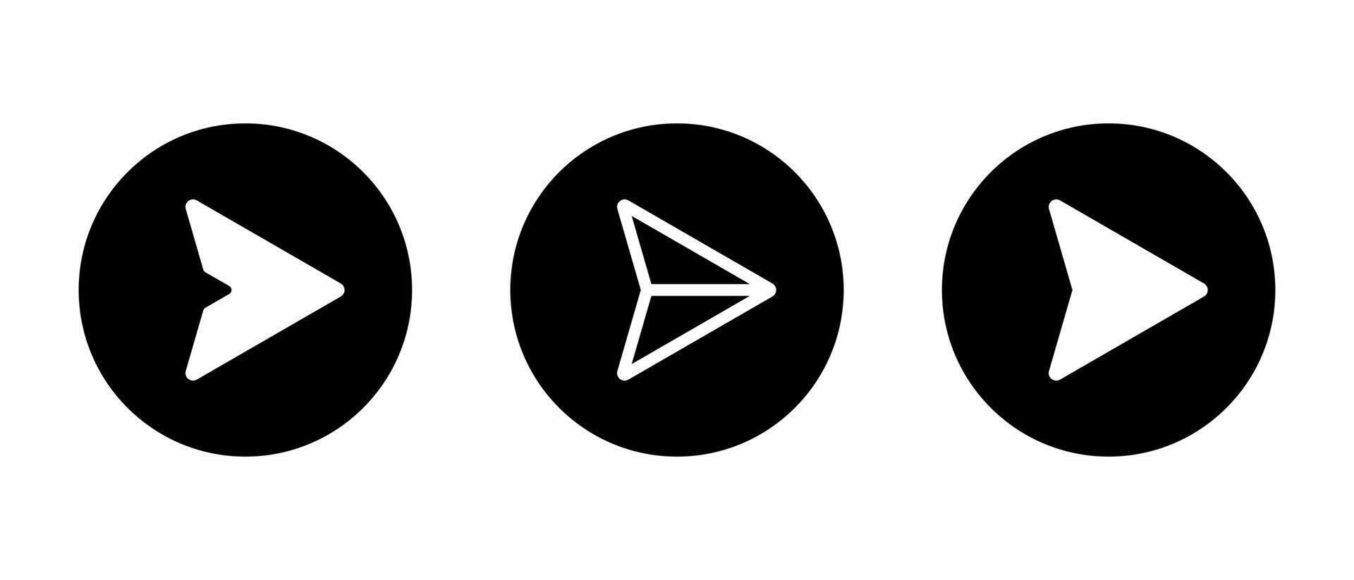 Send message icon on black circle. Social media share, repost sign symbol vector