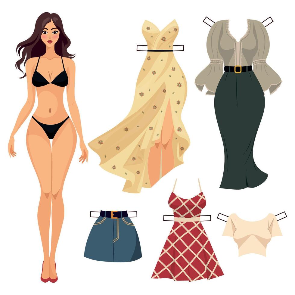 paper doll with a set of clothes vector