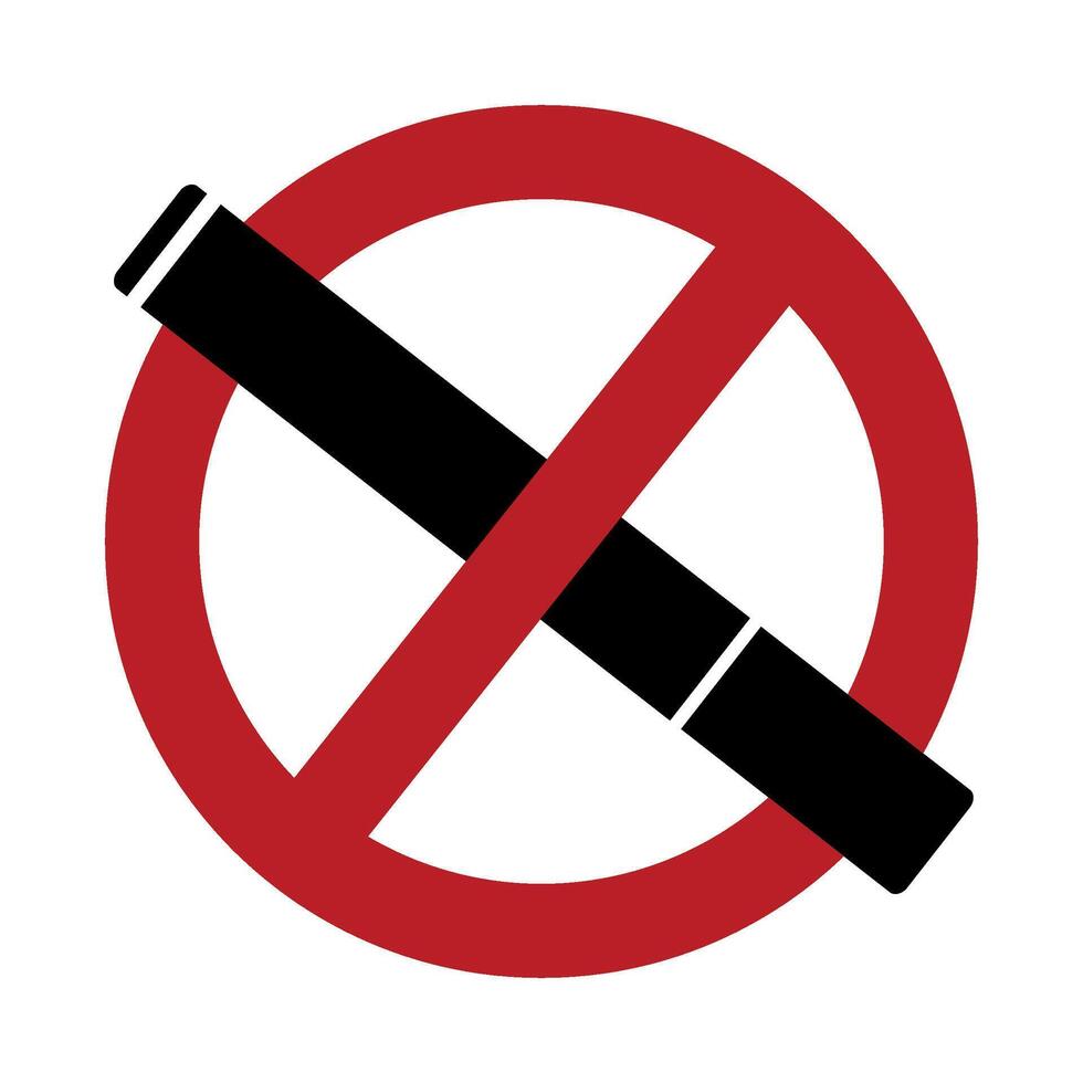 No smoking sign, symbol, simple icon. Black silhouette of a cigarette in a red circle. illustration vector