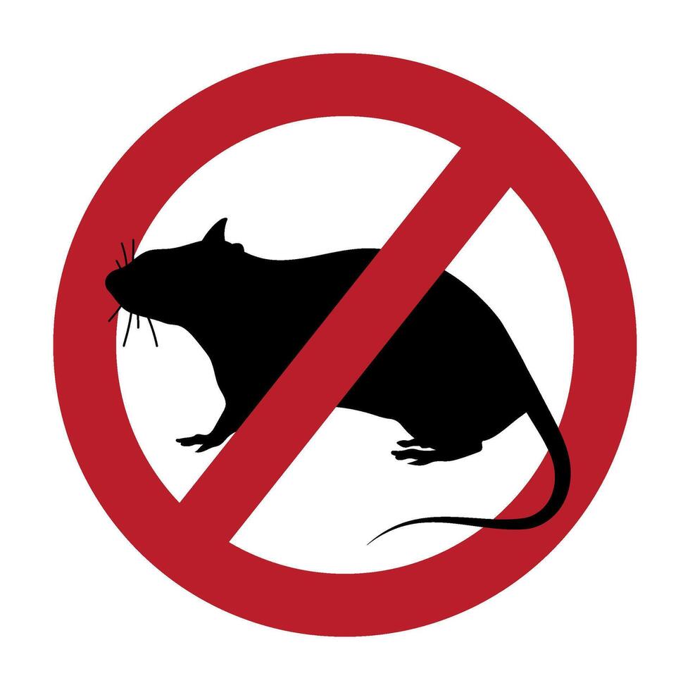No rats sign, icon. Pest control symbol. Silhouette of a rat crossed out in a red circle. Isolated illustration vector