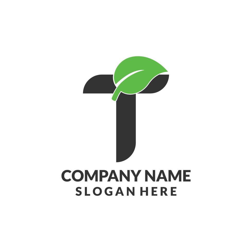 T leaf letter logo design vector
