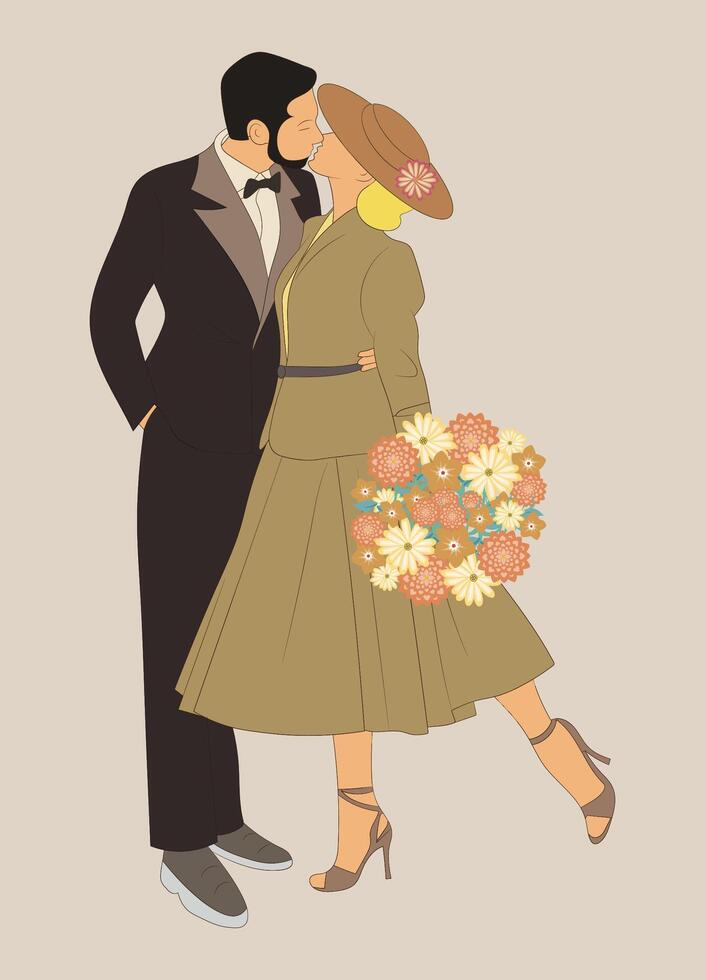 Old-fashioned wedding cartoon chibi vector