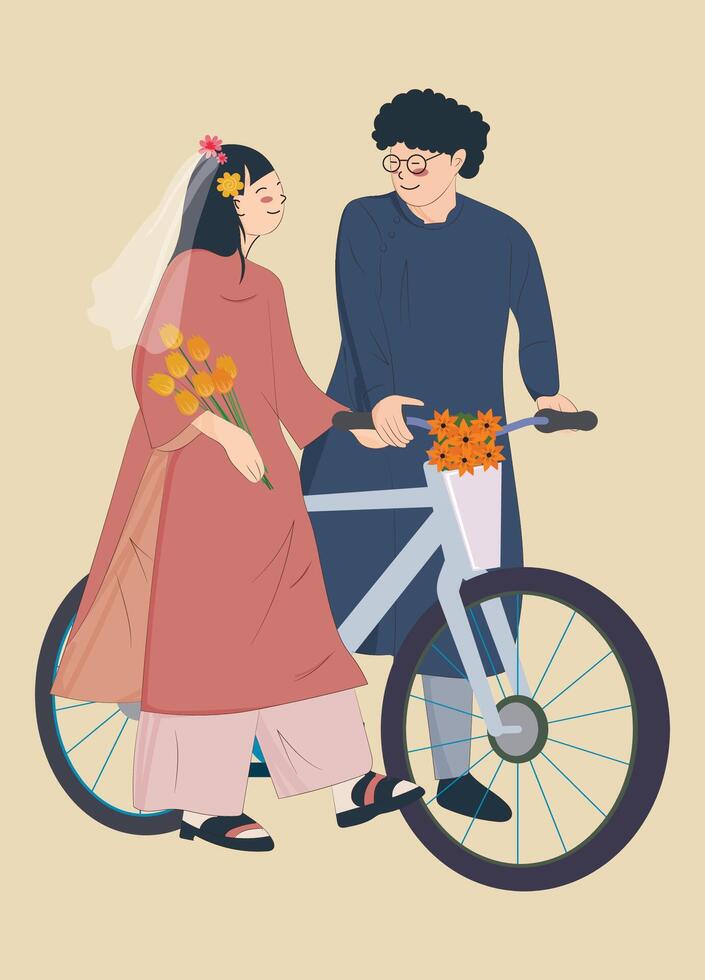 Characters Traditional Vietnamese with Ao dai style vector