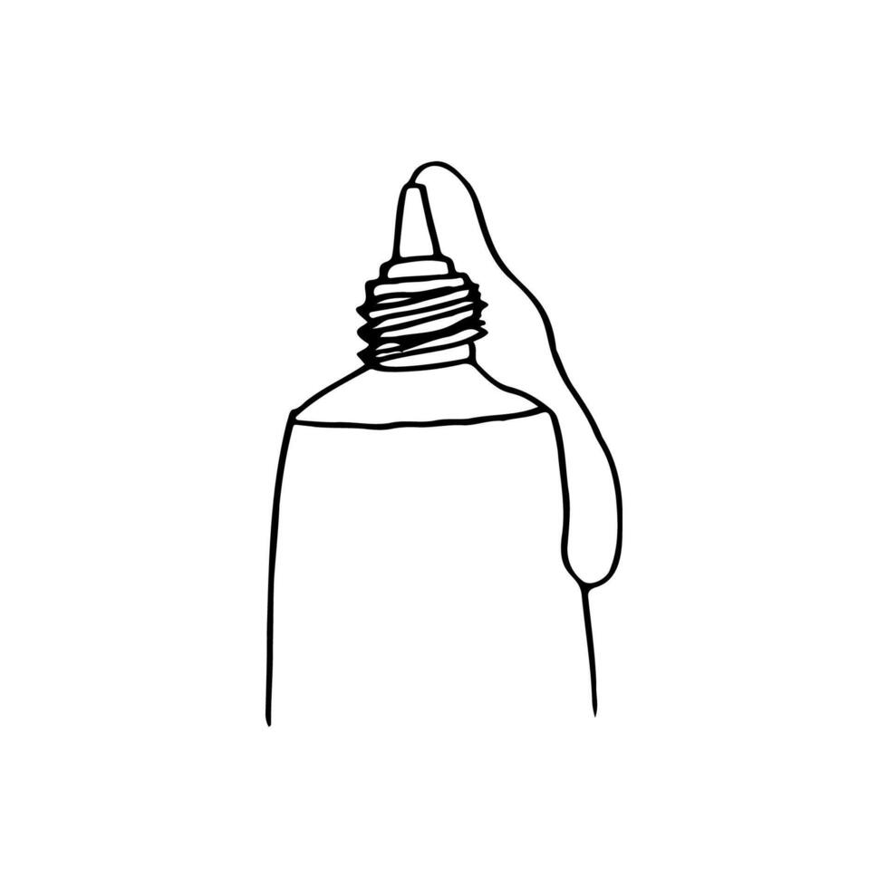 close-up of top of beauty product tube, cream leaking from nozzle - line art drawing vector