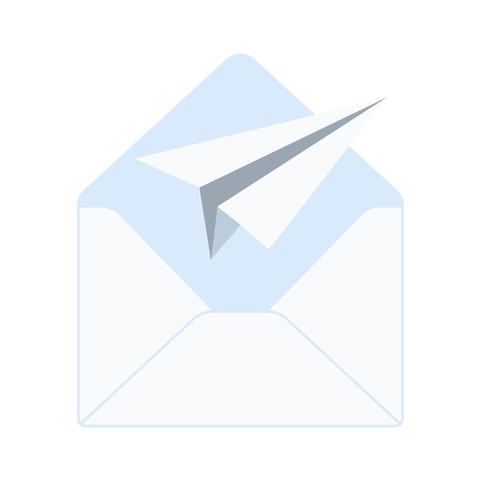 Open envelope with flying paper plane representing email, message, or communication vector