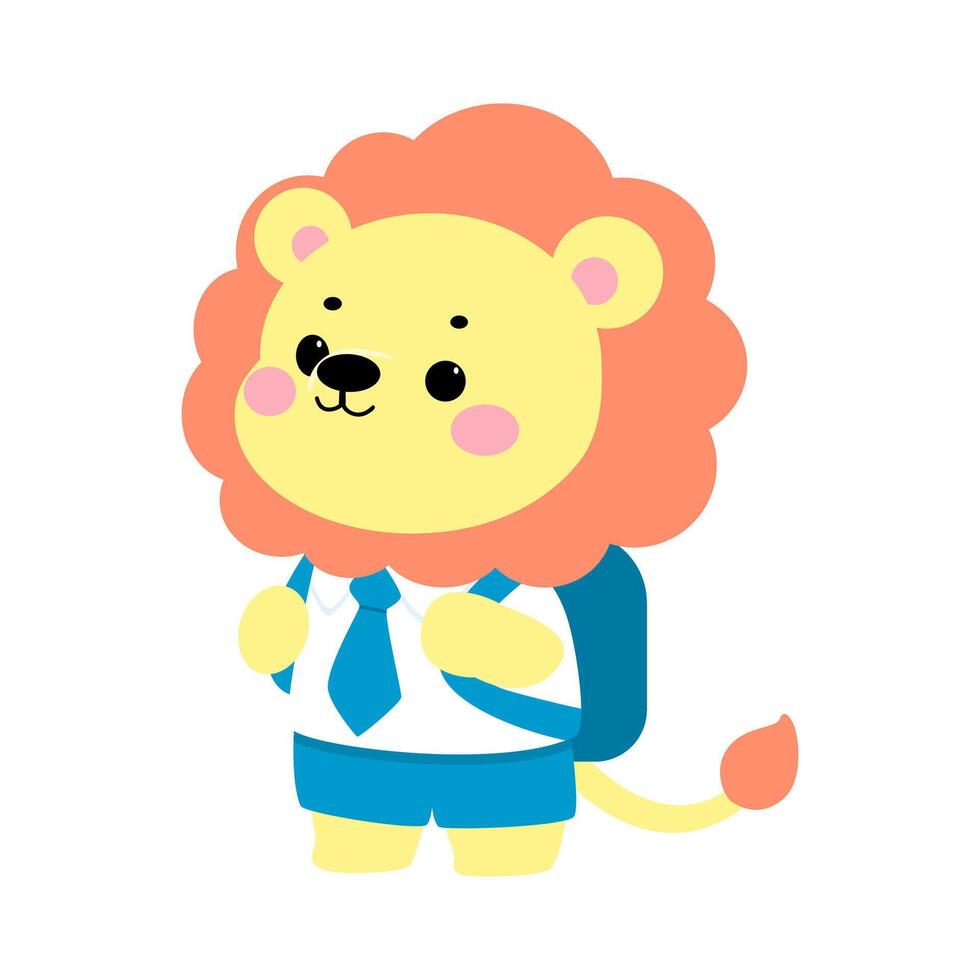 Cute lion cub wearing school uniform with backpack and tie vector