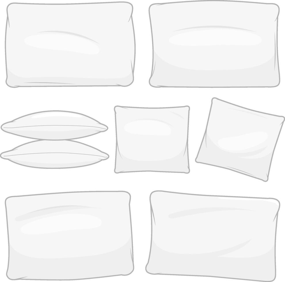 Collection of pillows. Comfortable cushion for sleep, rest, relax. Sofa bed sleep pillows mockup template. vector