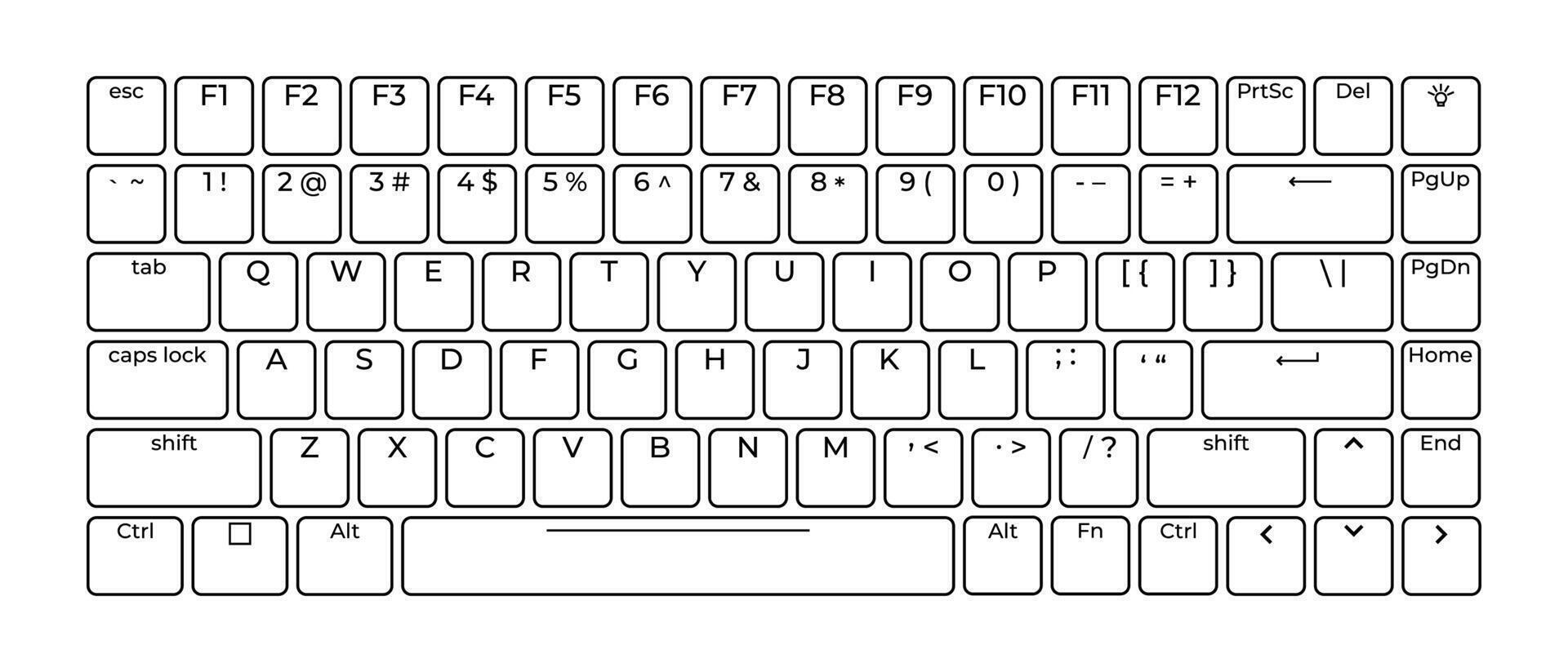 Computer keyboard button layout template with letters for graphic use, Modern computer keyboard, illustration. vector