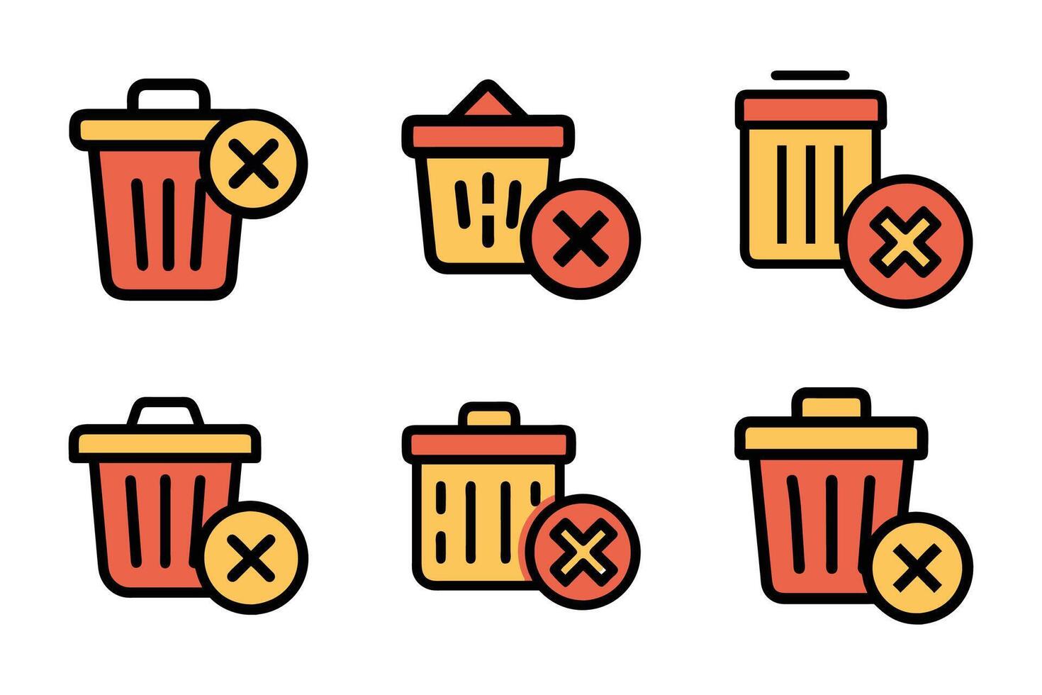 Delete icon set in flat style with silhouette design vector