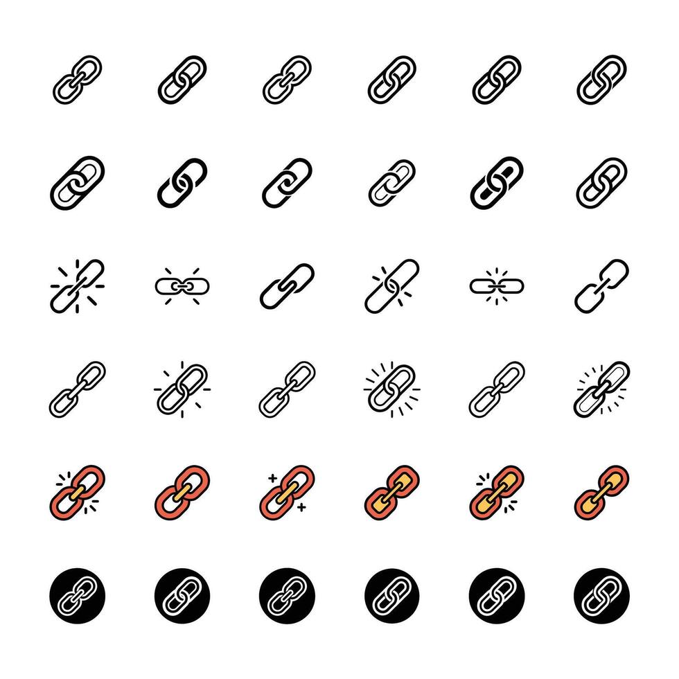 Link isolated flat design line art silhouette icon collection vector