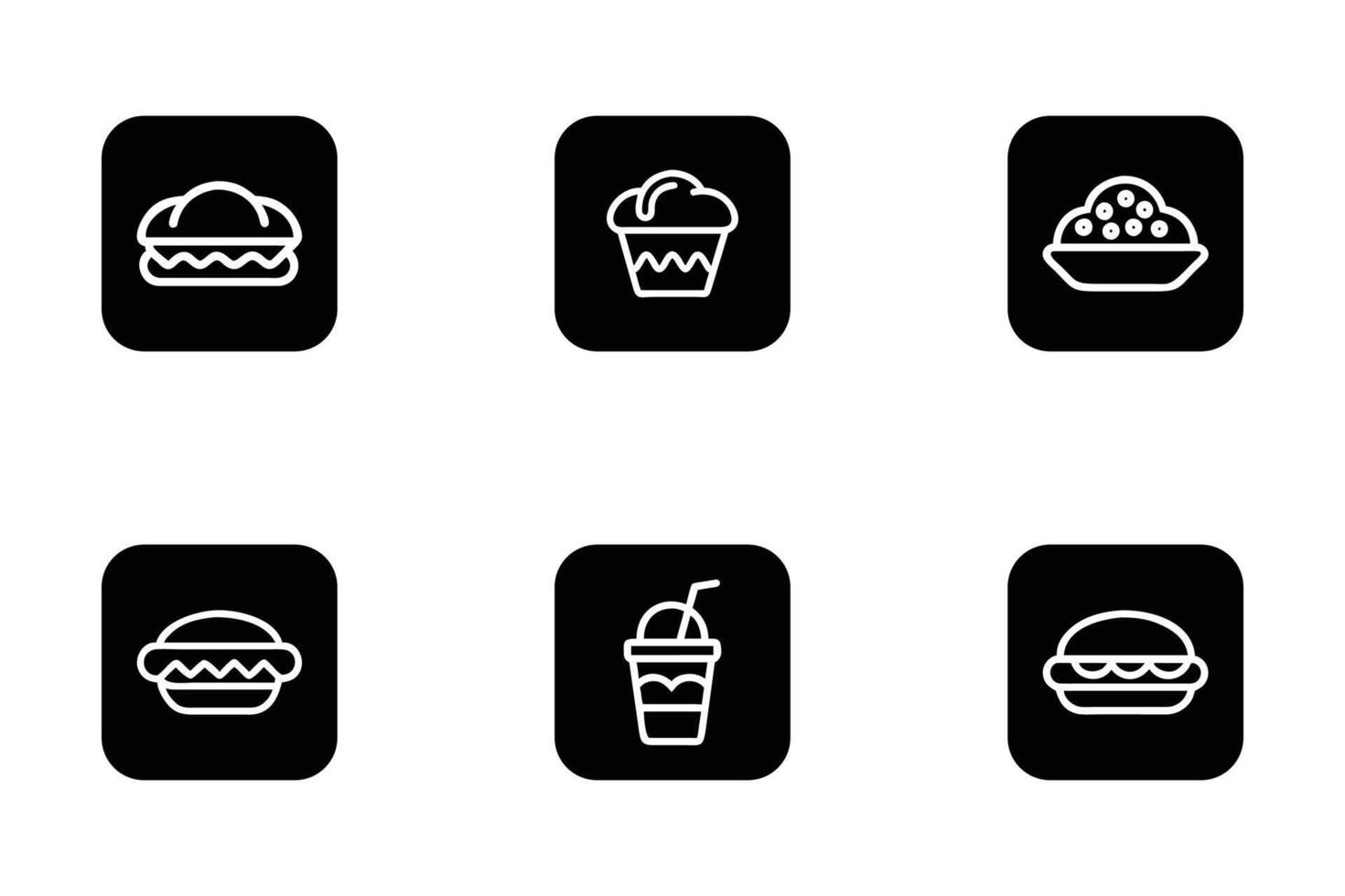 Food minimalistic line art icon collection in black and white vector