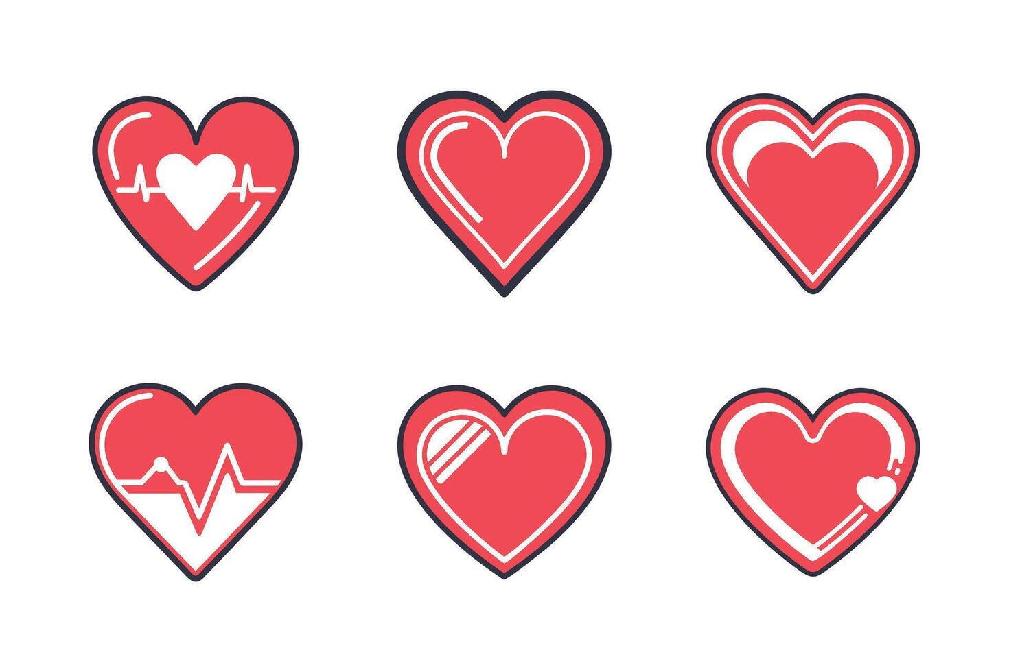 Heart isolated stroke flat illustration icon collection vector