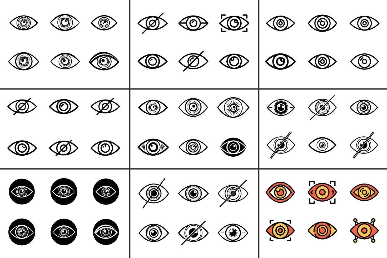 Eye Isolated Flat Illustration Line Art Icon Set vector