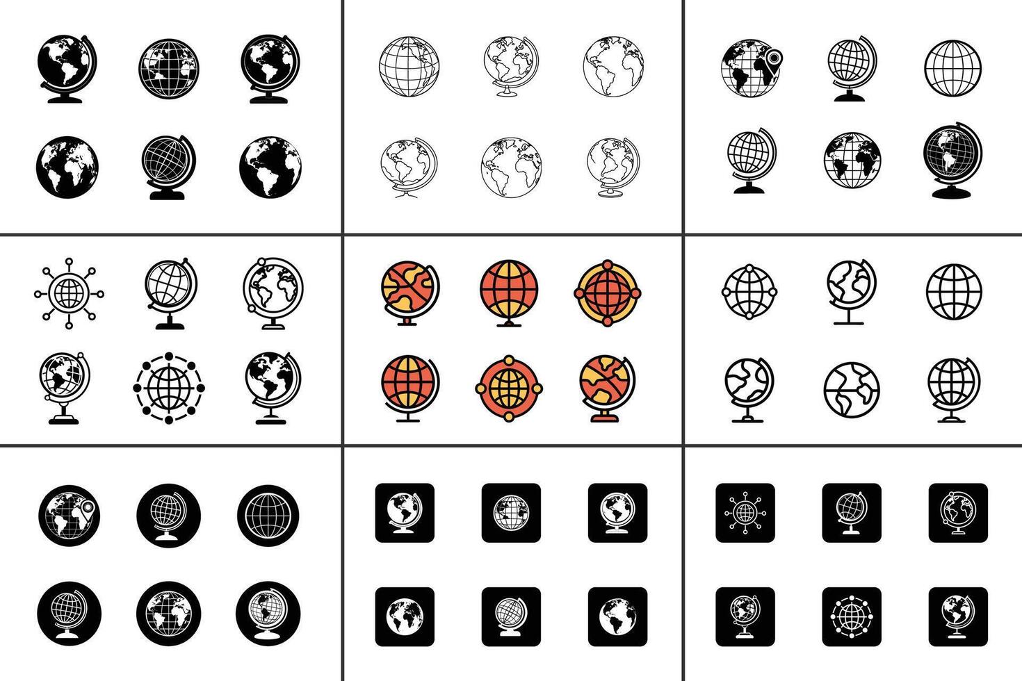 Globe flat line art illustration icon set vector