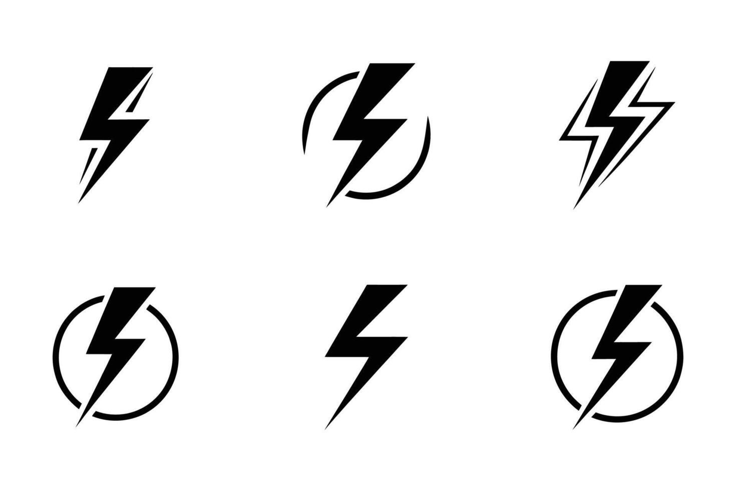 Flash of Lightening Silhouette Outline Flat Icon Set vector