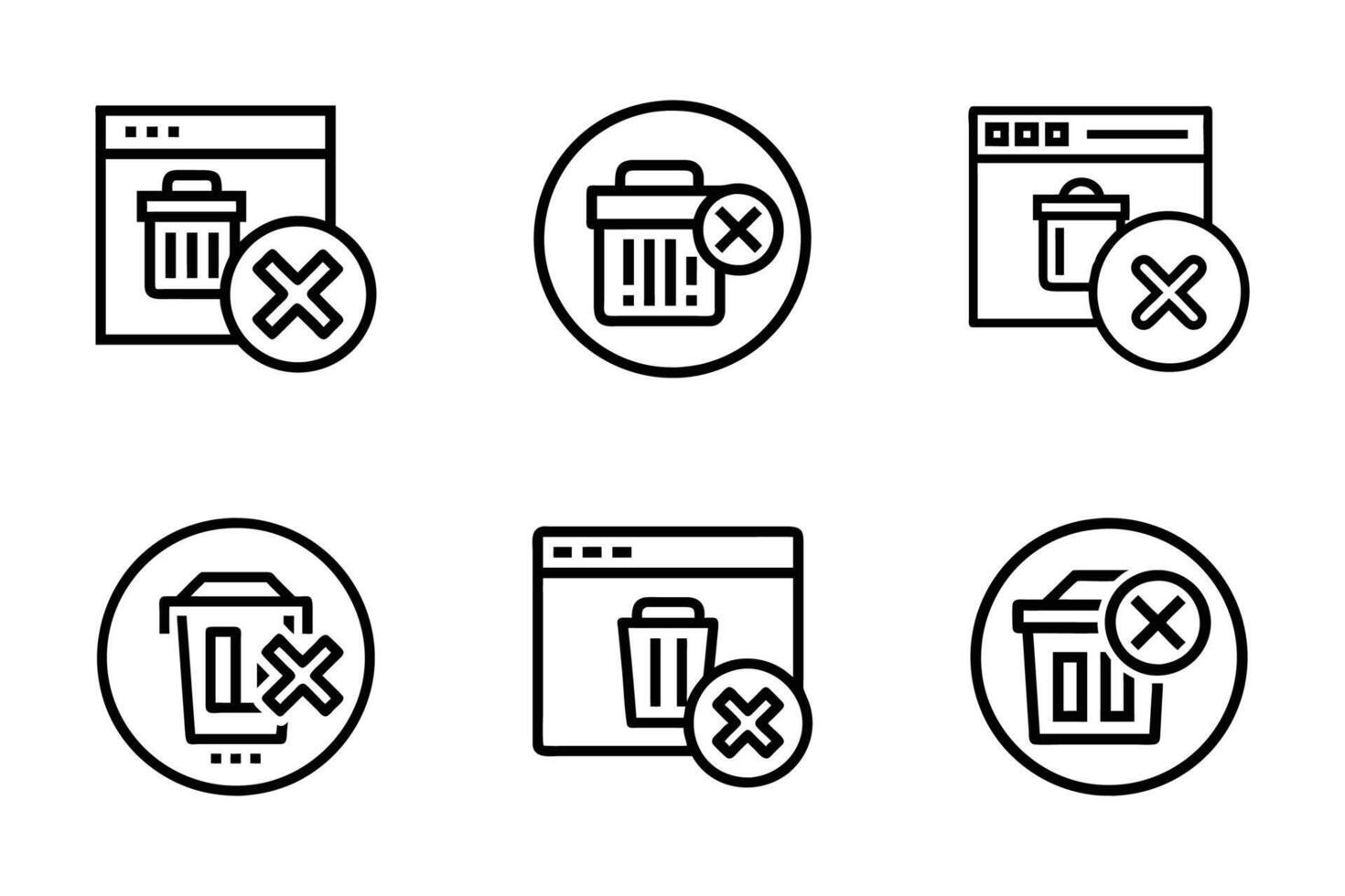 Delete icon set isolated in flat design line art style vector