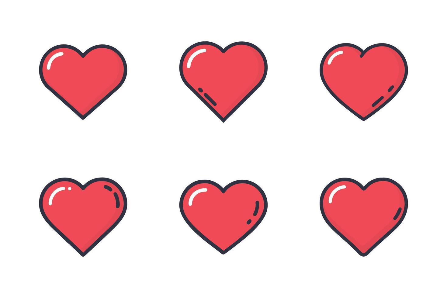 Heart outline and silhouette flat illustration icon pack vector