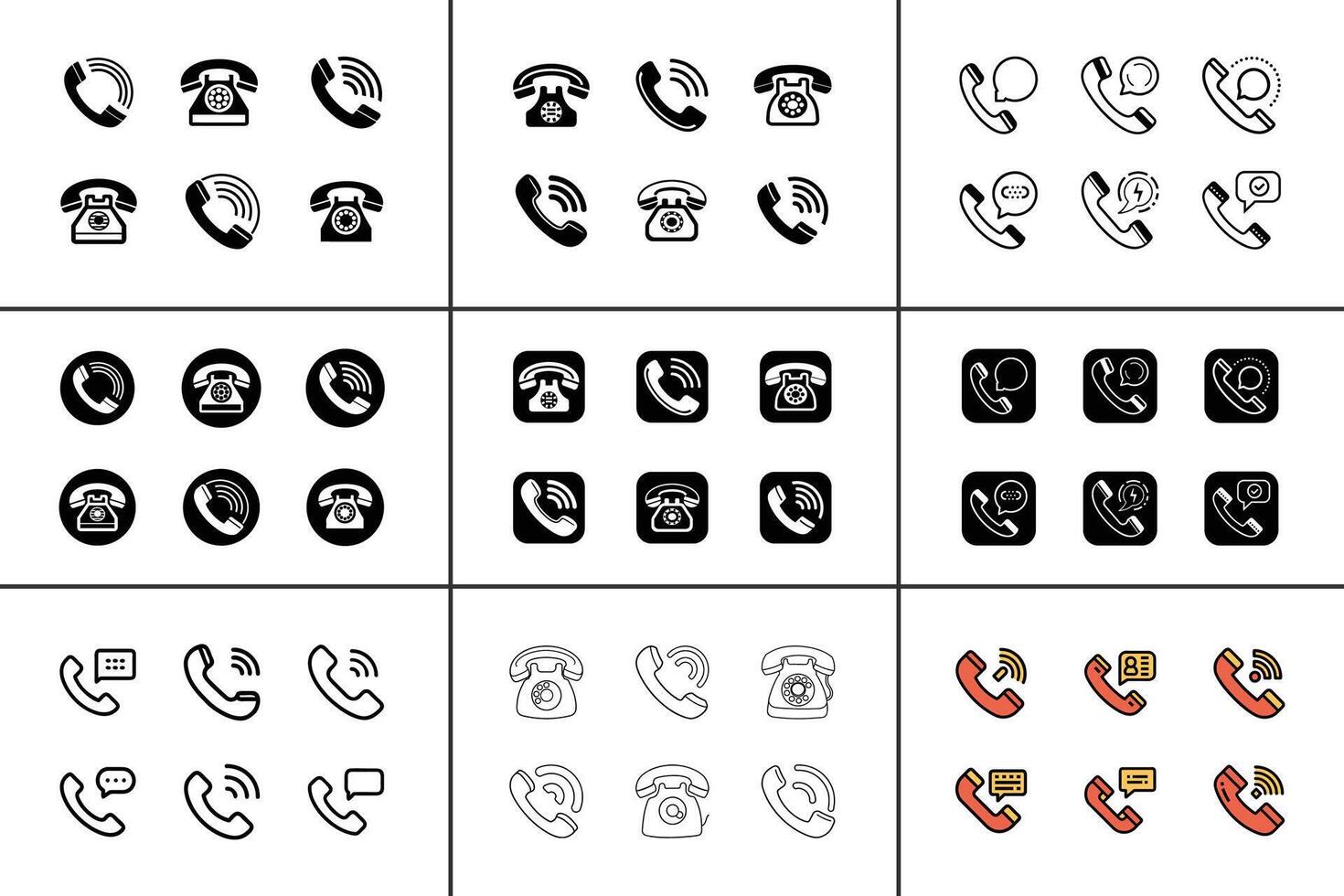 Call isolated flat illustration line art silhouette icon collection vector