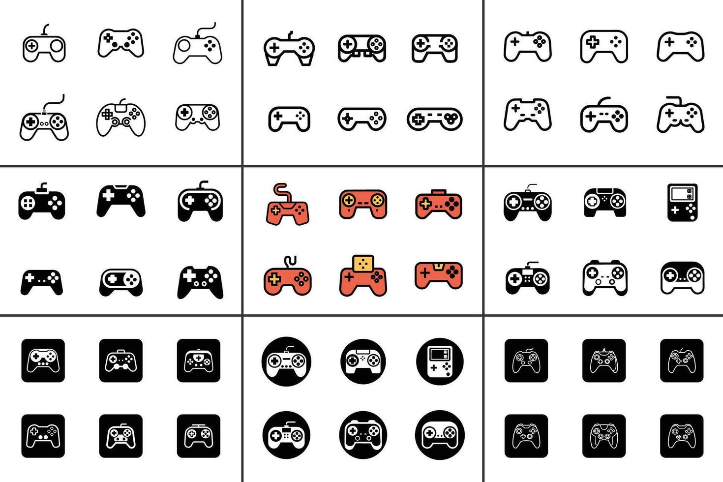 Gaming minimalistic silhouette and outline icon set vector