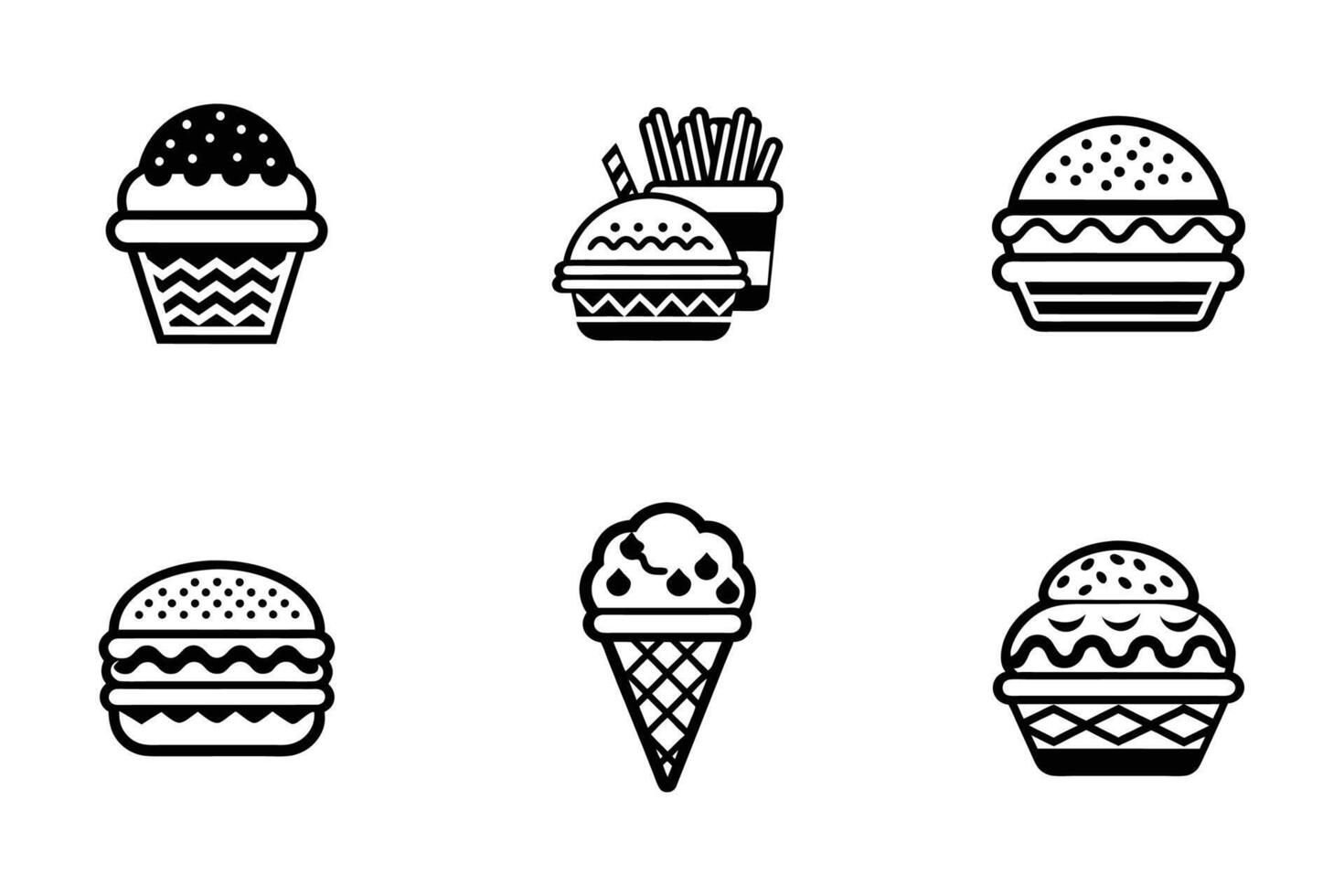 Food artistic outline and silhouette illustration pack vector