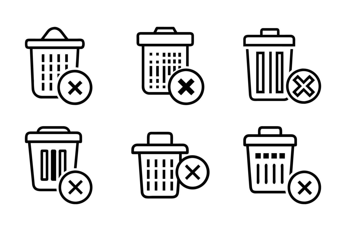 Delete icon collection in flat design with line art vector