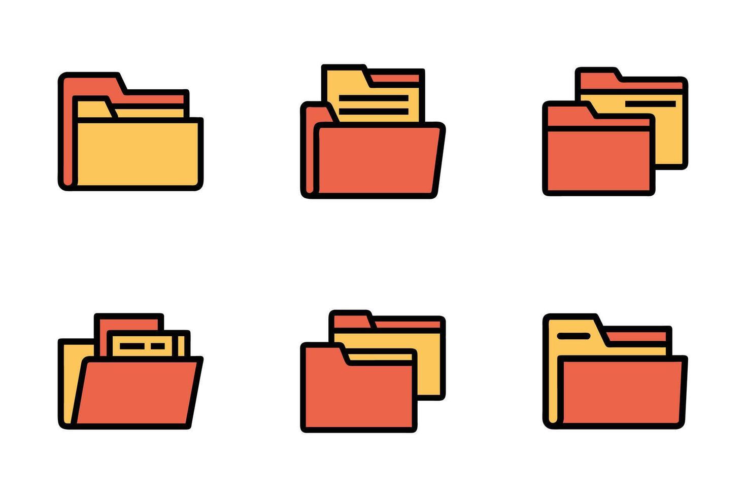 Flat Style File Organizer Outline Silhouette Icons vector
