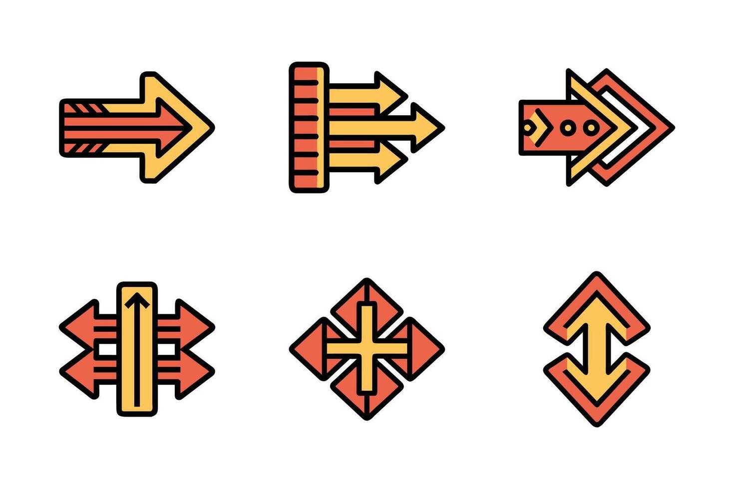 Direction arrow isolated flat silhouette icon set collection vector