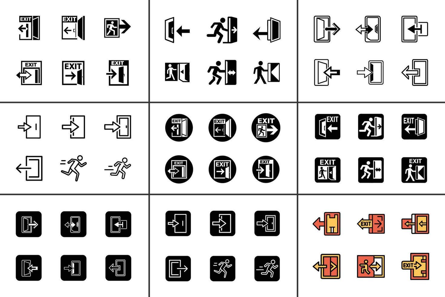 Exit Isolated Flat Illustration Line Art Icon Set vector