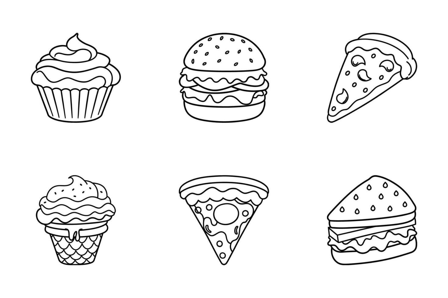 Food hand drawn icon bundle with line art style vector