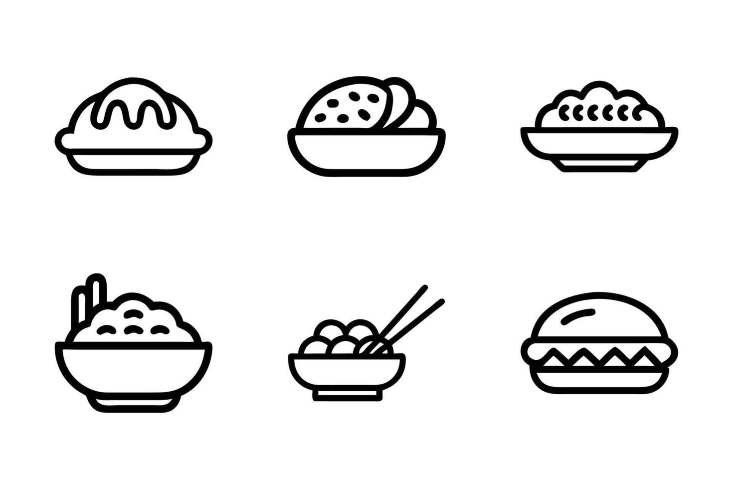 Food outline and silhouette icon set in flat illustration vector