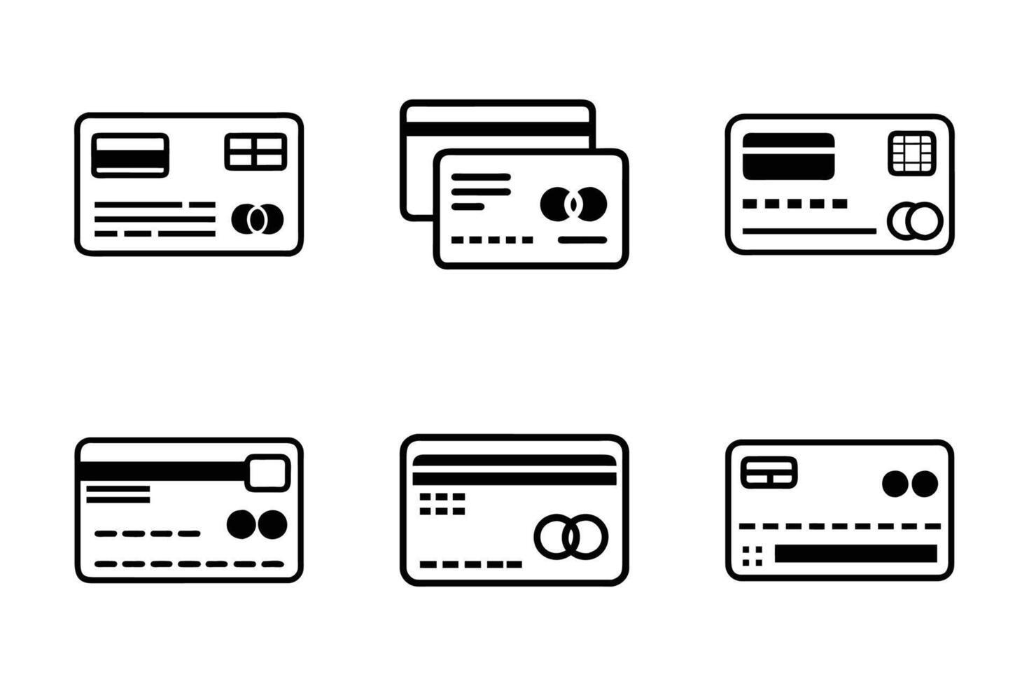 Credit card icon set with flat design and line art silhouette vector