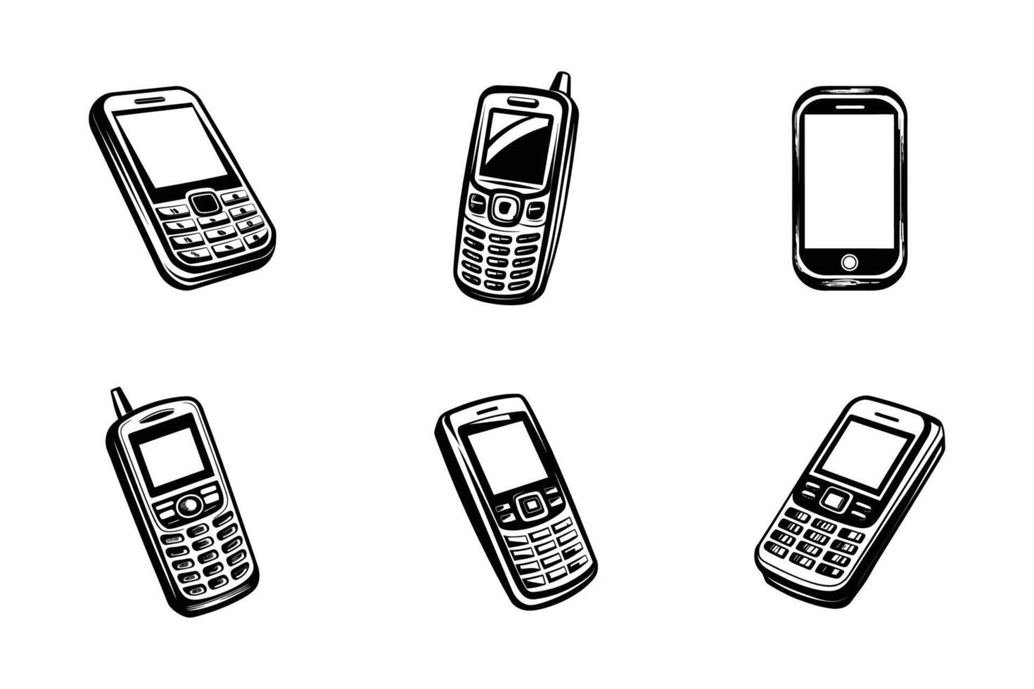 Mobile phone silhouette line art design icon set vector