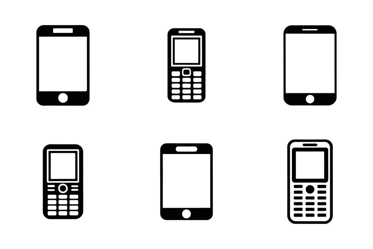 Mobile device isolated flat silhouette icon pack vector