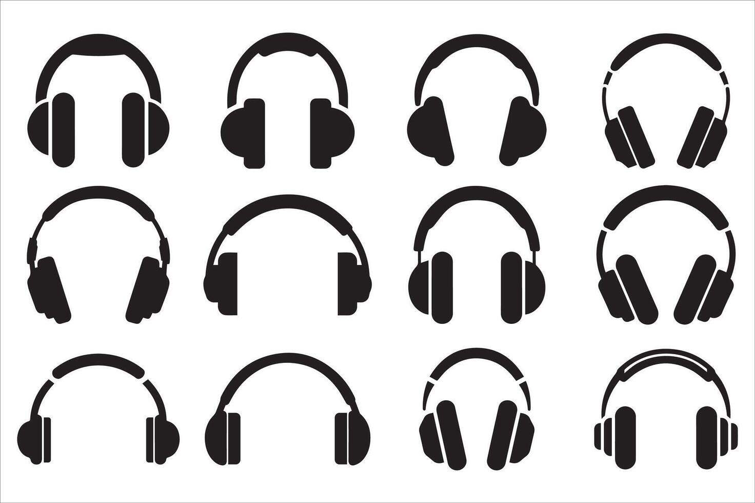 Sound waves and headset logo set of radio, music, and broadcasting symbols silhouette illustration vector