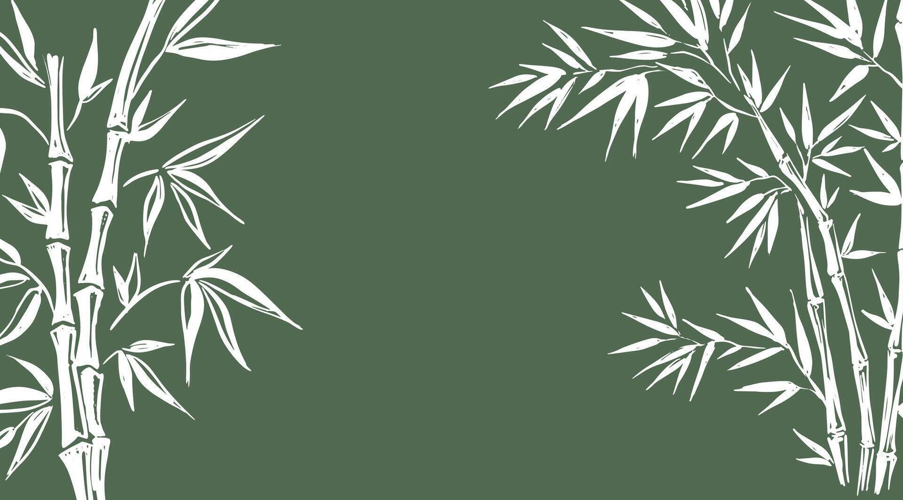 Bamboo tree set on green, Hand drawn style. vector