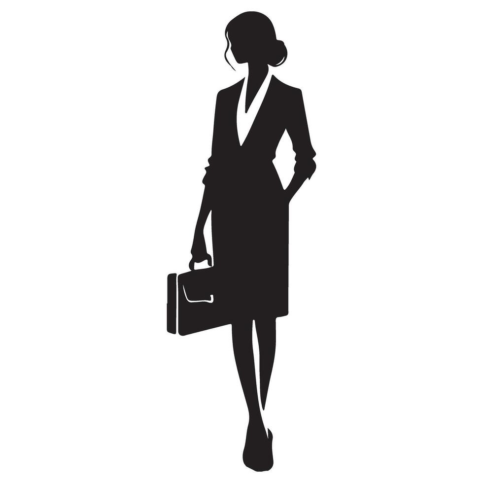 Businesswoman silhouette with briefcase art office professional vector