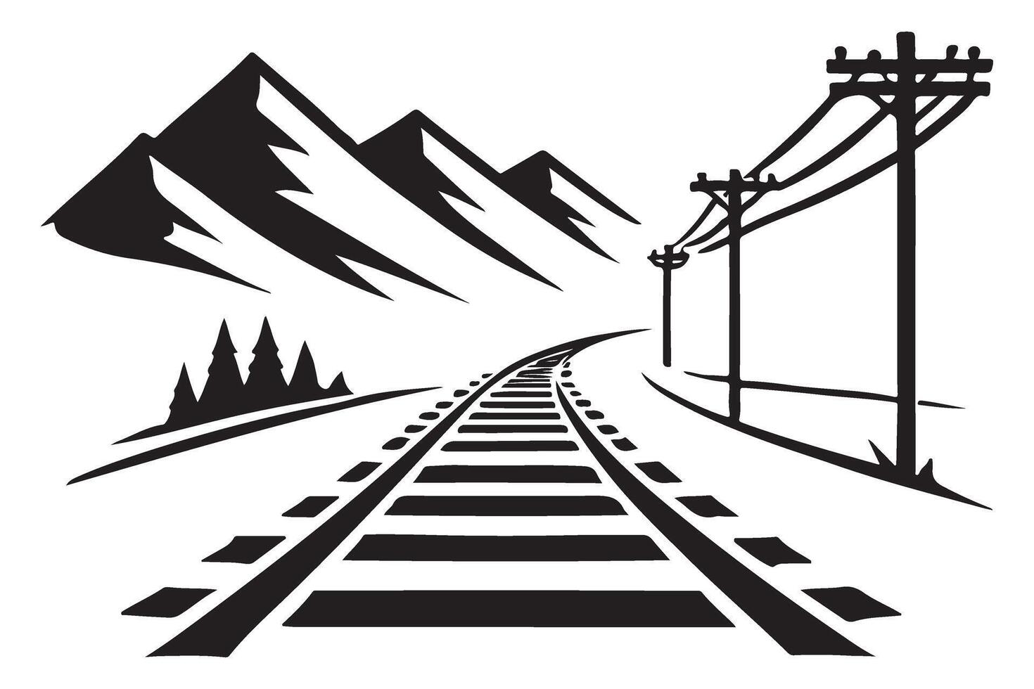 Scenic Railway Tracks Illustration with Mountain View Image vector