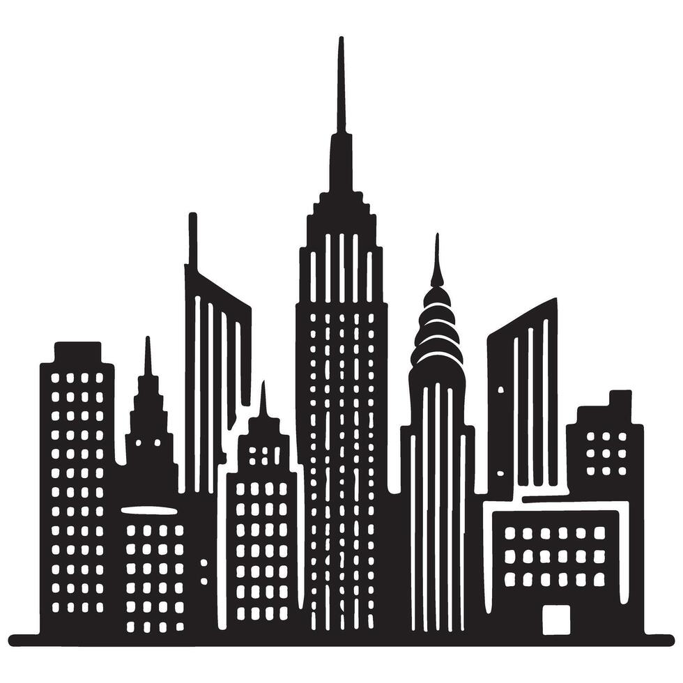 Minimalist City Silhouette Skyscraper Illustration Graphic Design Black and White vector