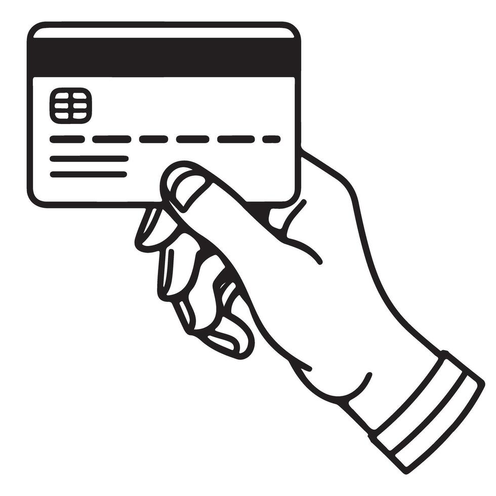 Simple Hand Holding a Credit Card silhouette for Financial Transactions vector