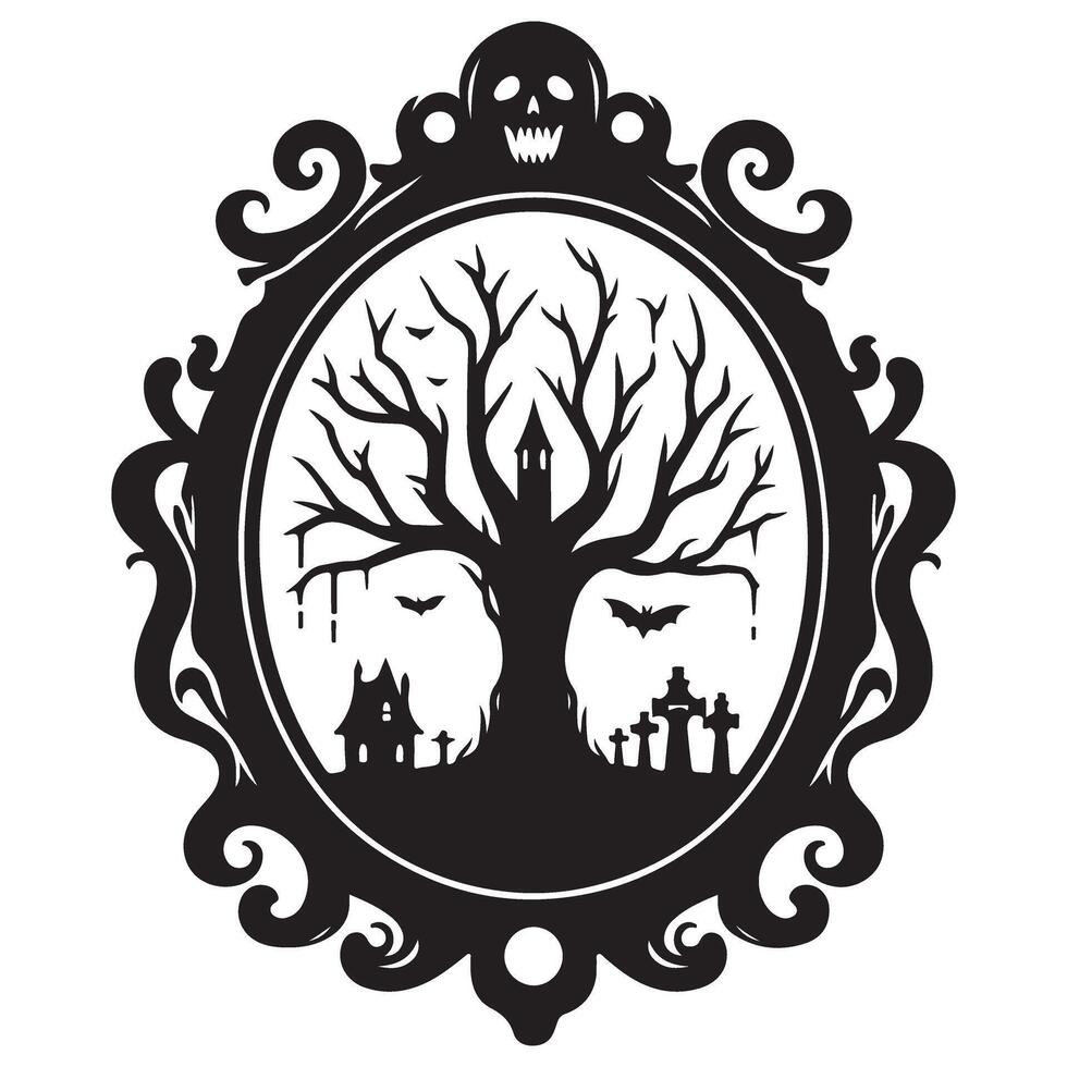 Creepy Halloween Frame Image with Skull and Spooky Tree vector