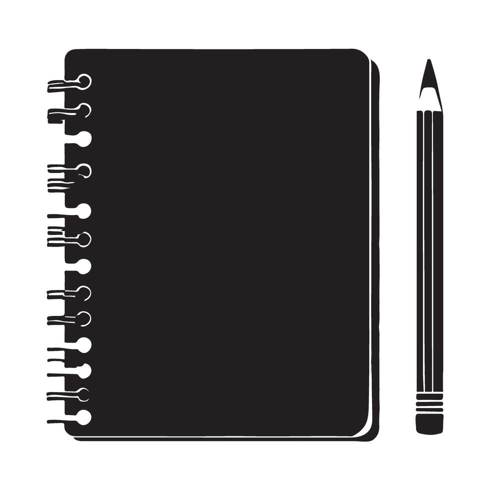 Black Spiral Notebook Illustration with Pencil Tool for Ideas vector