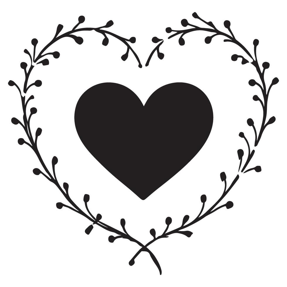 Heart Silhouette Illustration in Floral Wreath Frame vector