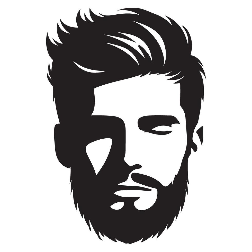 Intense Bearded Man Face Silhouette Illustration for Creative Projects vector