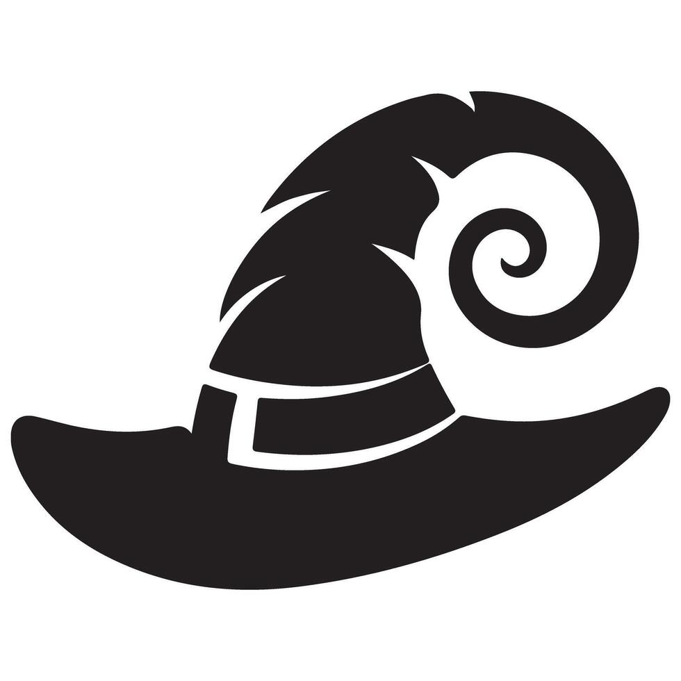 Witch Hat Silhouette with Curl Design for Halloween Graphics vector