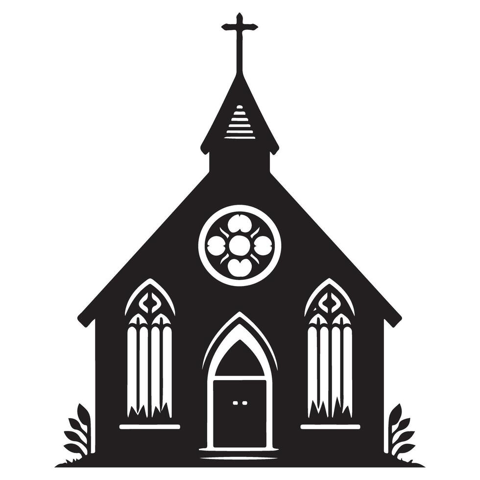 Elegant Silhouette Church Building Art for Religious Projects vector