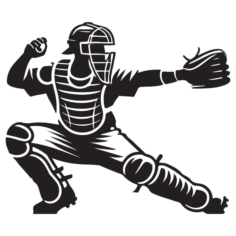Dynamic Baseball Catcher Silhouette Illustration Ready Throwing Ball vector