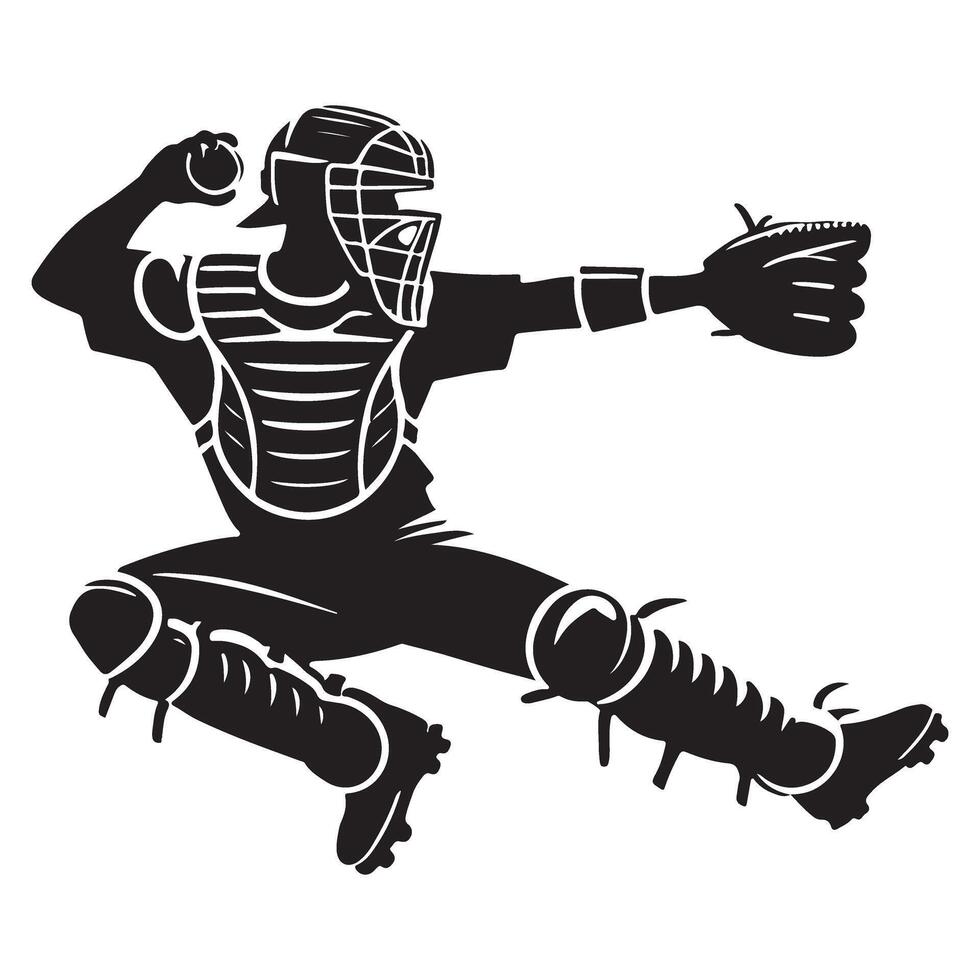 Baseball Catcher Silhouette Illustration for Sports Team Graphics vector
